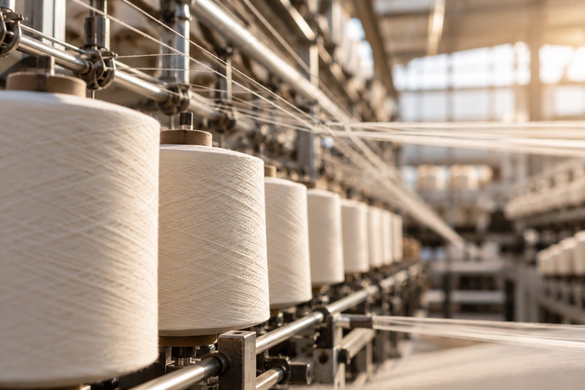 Yarn cones at a Peruvian spinning mill / Conos de hilado en hilandería